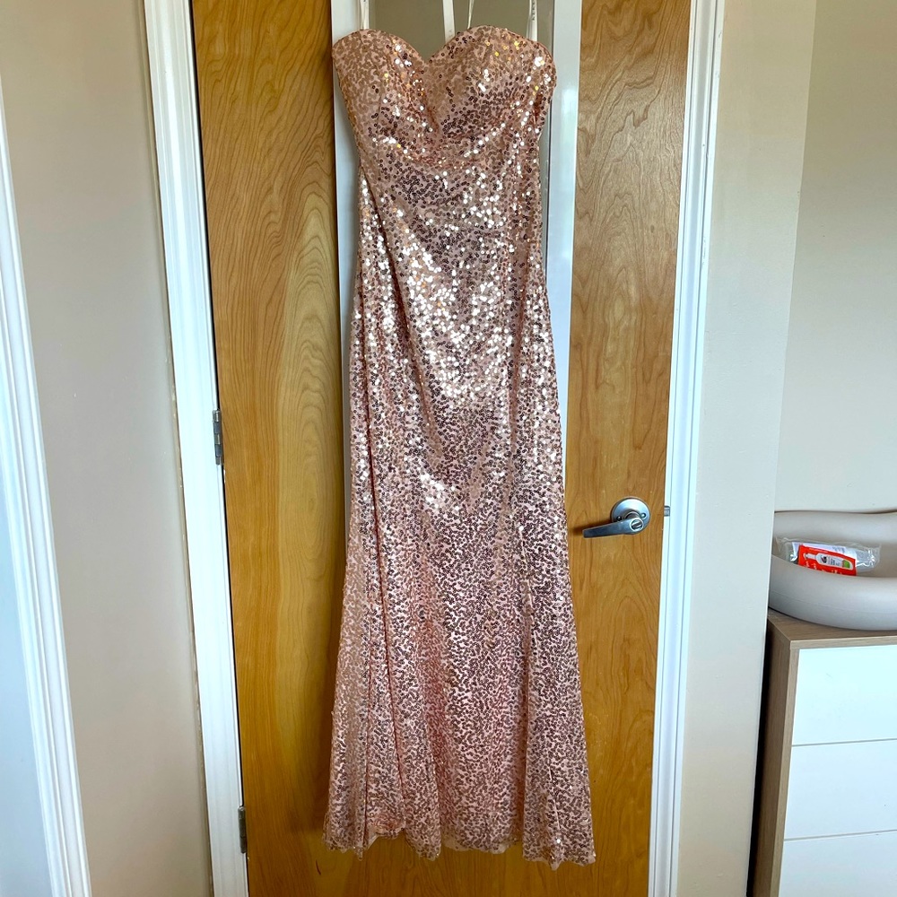Azazie Strapless Champagne Sequin Bridesmaid Dress